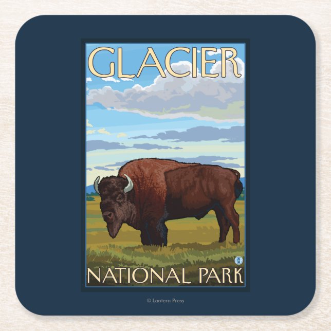 Bison Scene - Glacier National Park, MT Square Paper Coaster (Front)