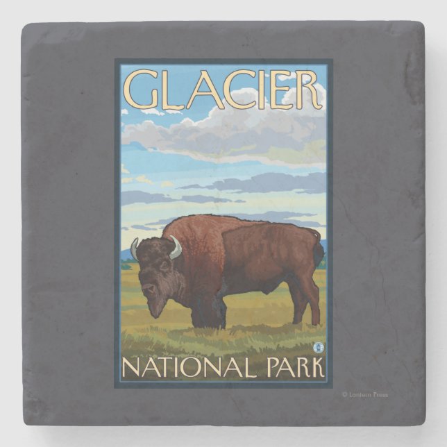 Bison Scene - Glacier National Park, MT Stone Coaster (Front)