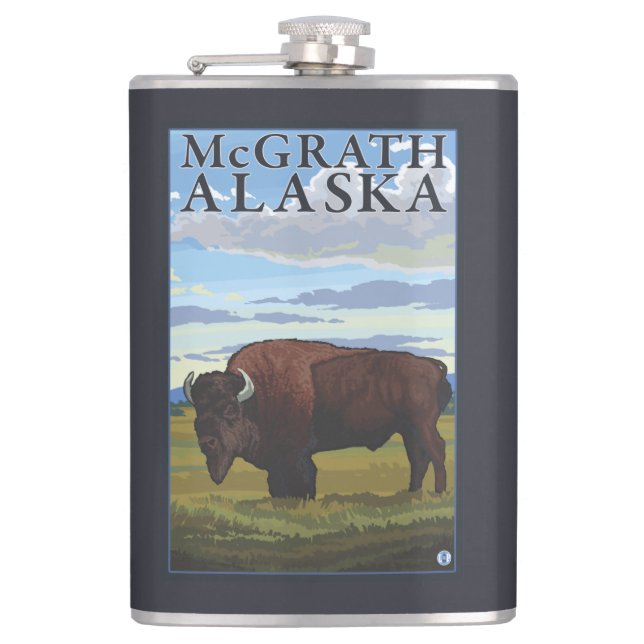 Bison Scene - McGrath, Alaska Flask (Front)