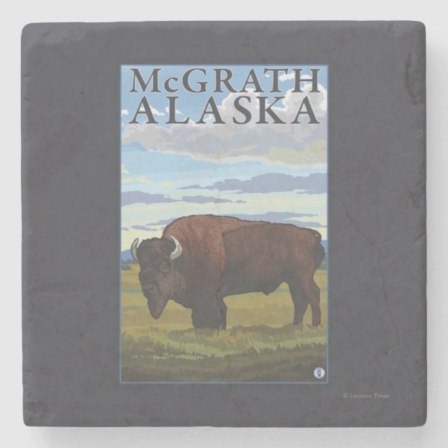 Bison Scene - McGrath, Alaska Stone Coaster (Front)