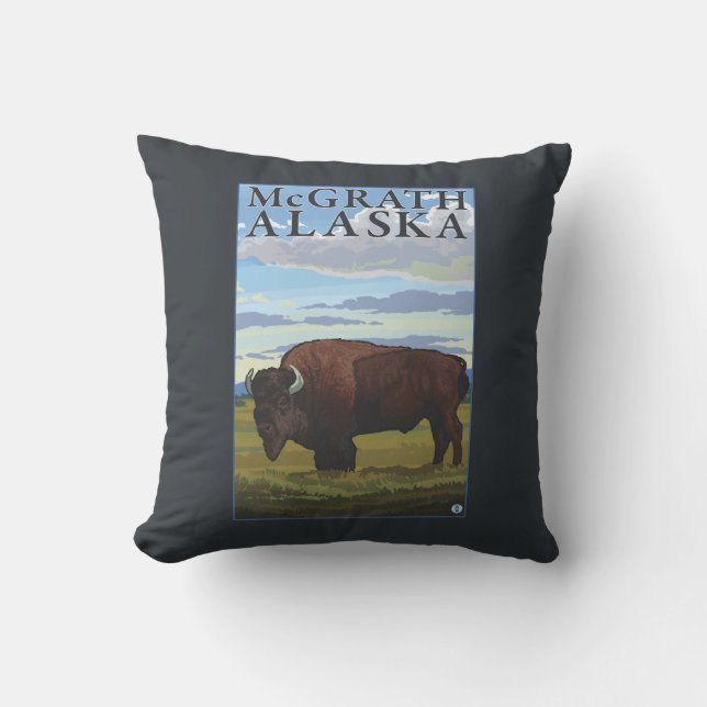 Bison Scene - McGrath, Alaska Throw Pillow (Front)