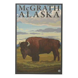 Bison Scene - McGrath, Alaska Wood Wall Art