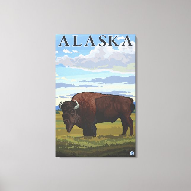 Bison Scene- Vintage Travel Poster Canvas Print (Front)