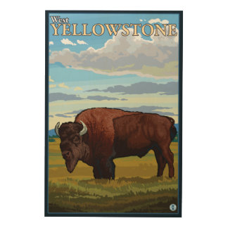 Bison Scene - West Yellowstone, Montana Wood Wall Art