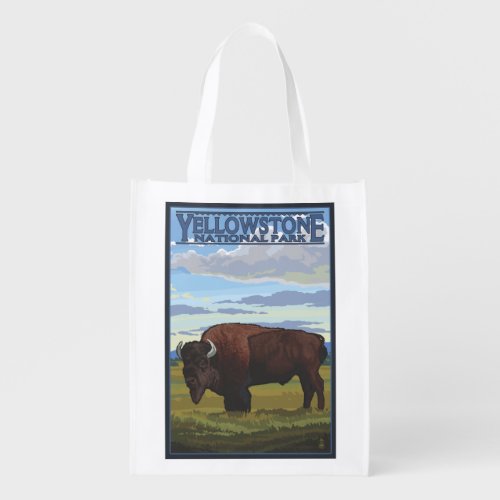 Bison Scene _ Yellowstone National Park Reusable Grocery Bag