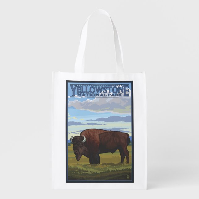 Bison Scene - Yellowstone National Park Reusable Grocery Bag (Front)