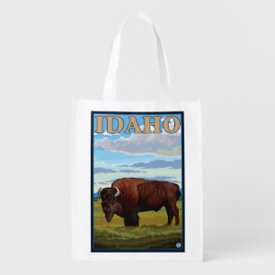 Bison SceneIdahoVintage Travel Poster Reusable Grocery Bag