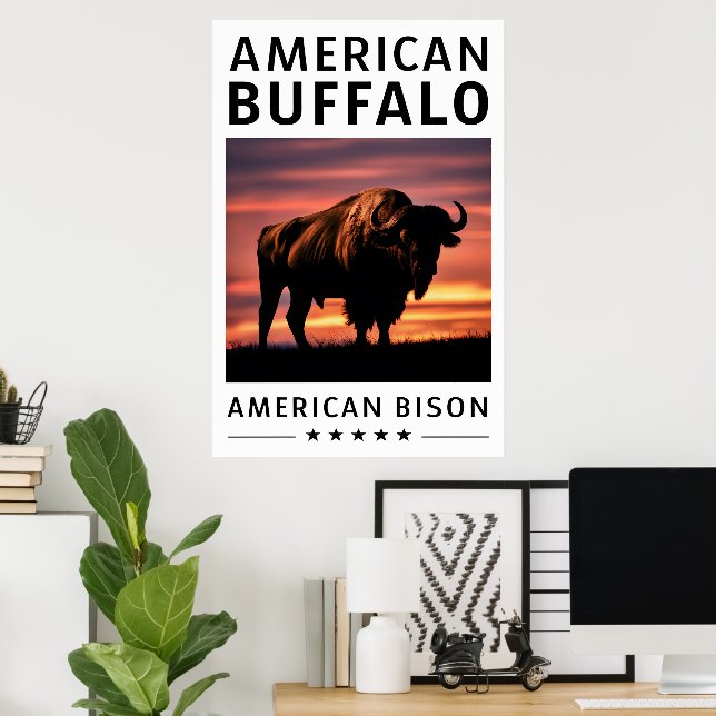 Bison Silhouette at Sunset Poster (Home Office)