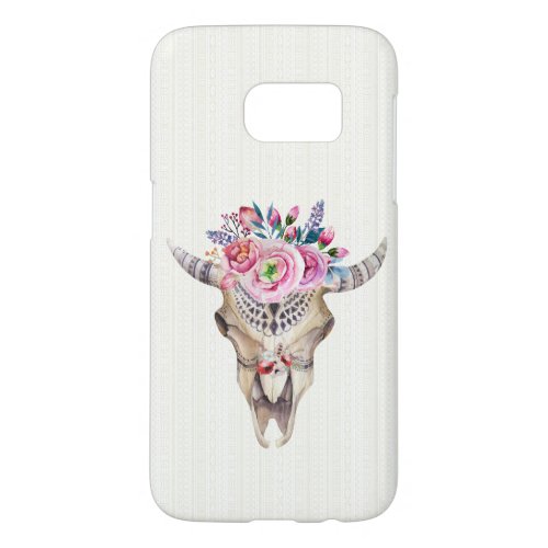 Bison Skull And Colorful Flowers Samsung Galaxy S7 Case