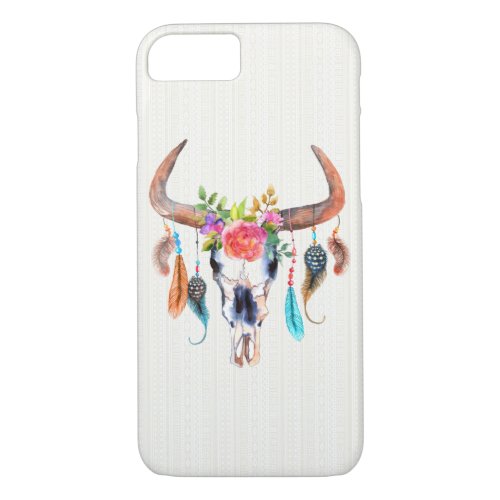 Bison Skull And Feathers And Flowers iPhone 87 Case