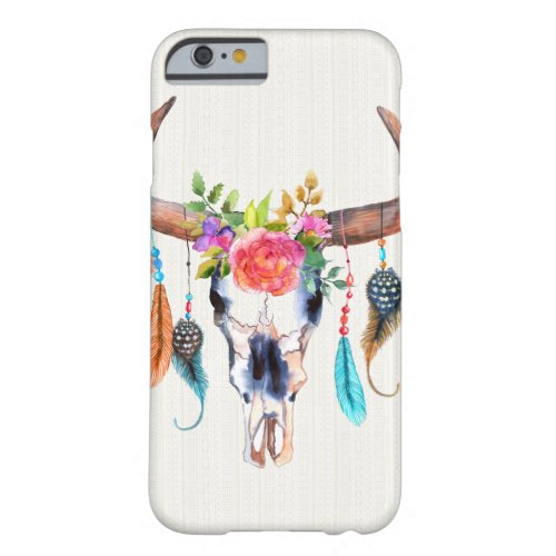 Bison Skull And Feathers And Flowers Barely There iPhone 6 Case