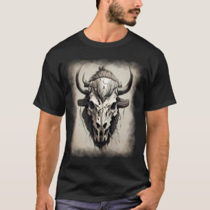 Bison skull head buffalo boho style tatto gothic T-Shirt