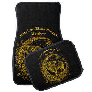 Bison Standing in a Floral Crescent Moon Design Car Floor Mat