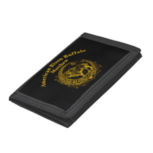 Bison Standing in a Floral Crescent Moon Design Tri-fold Wallet