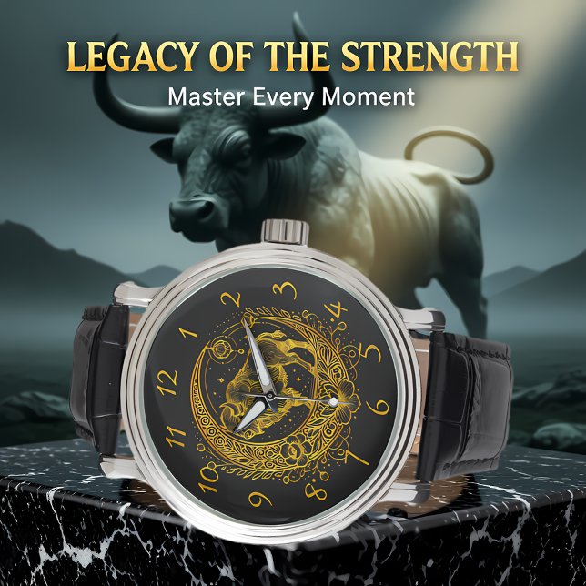 Bison Standing in a Floral Crescent Moon Design Watch (Creator Uploaded)