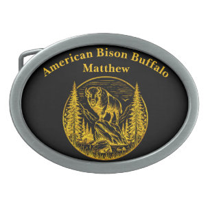 Bison Standing Proudly in a Natural Landscape Belt Buckle