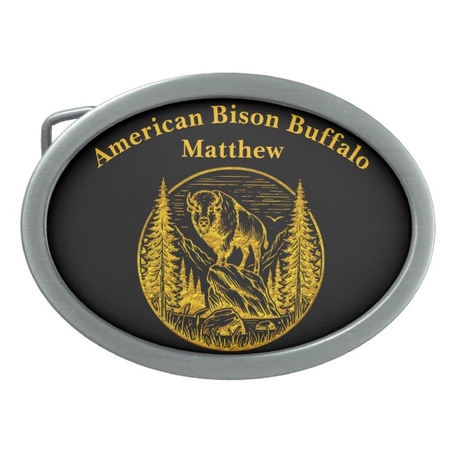 Bison Standing Proudly in a Natural Landscape Belt Buckle (Front)