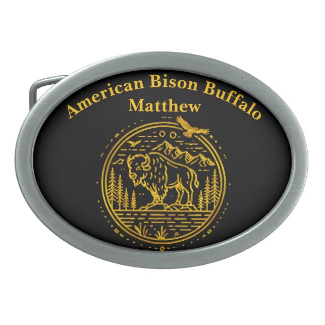 Bison Stands Majestically in a Natural Landscape Belt Buckle (Front)