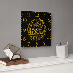 Bison Stands Majestically in a Natural Landscape Square Wall Clock