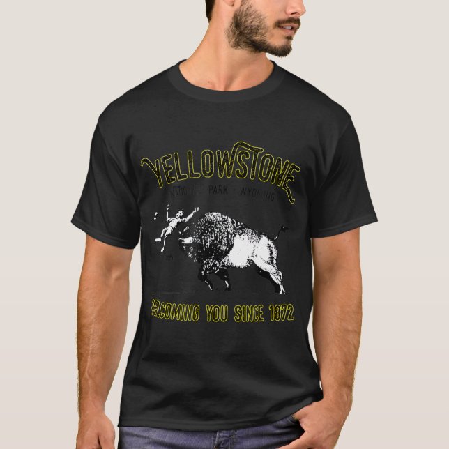 Bison Toss Yellowstone National Park Funny T-Shirt (Front)