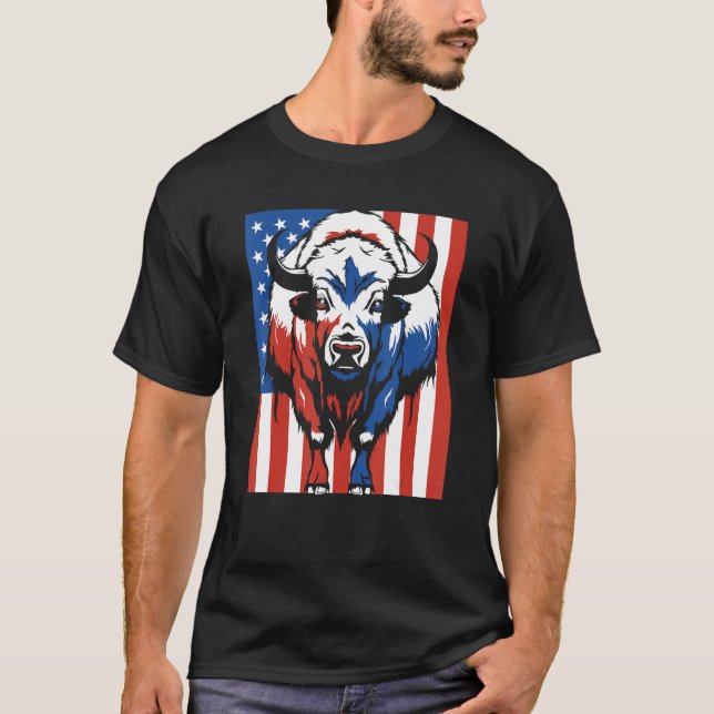 Bison Us Flag Wildlife American  Animal Bison T-Shirt (Front)