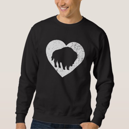 Bison Vintage White Heart Animal  Valentines Day Sweatshirt