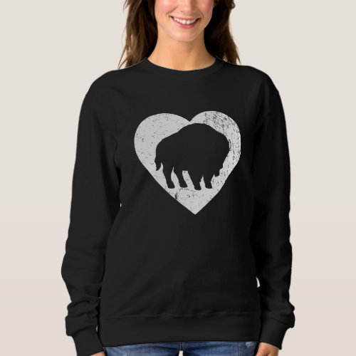 Bison Vintage White Heart Animal  Valentines Day Sweatshirt