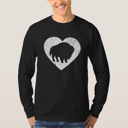 Bison Vintage White Heart Animal  Valentines Day T_Shirt