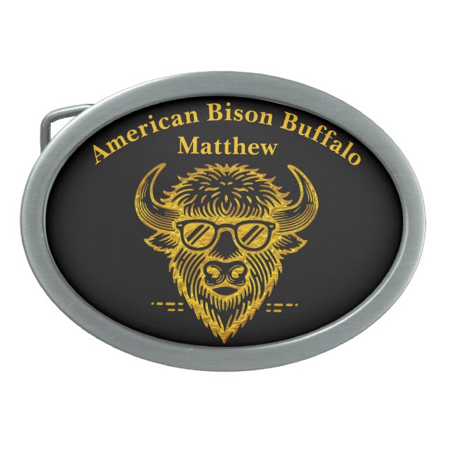 Bison Wearing Sunglasses With a Cool Expression Belt Buckle (Front)