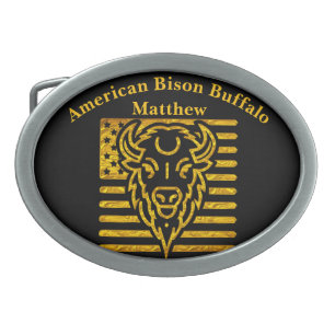 Bison With American Flag Background Belt Buckle