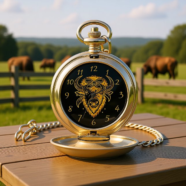Bison With Bandana in Graphic Style Artwork Pocket Watch (Creator Uploaded)