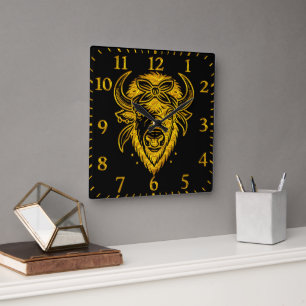 Bison With Bandana in Graphic Style Artwork Square Wall Clock