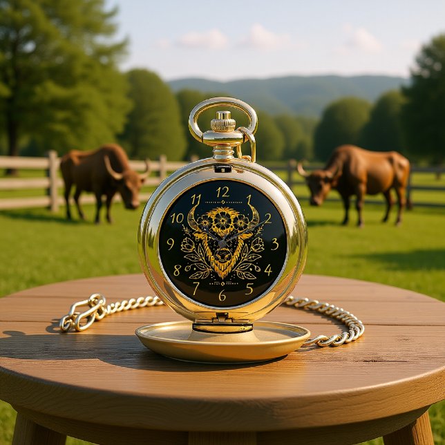 Bison With Floral Crown in Intricate Design Pocket Watch (Creator Uploaded)
