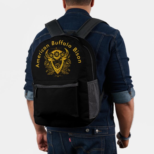Bison With Floral Crown in Intricate Design Printed Backpack (Insitu (Model))
