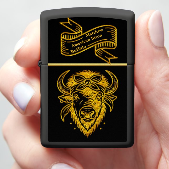 Bison With Floral Crown in Intricate Design Zippo Lighter (In Hand)