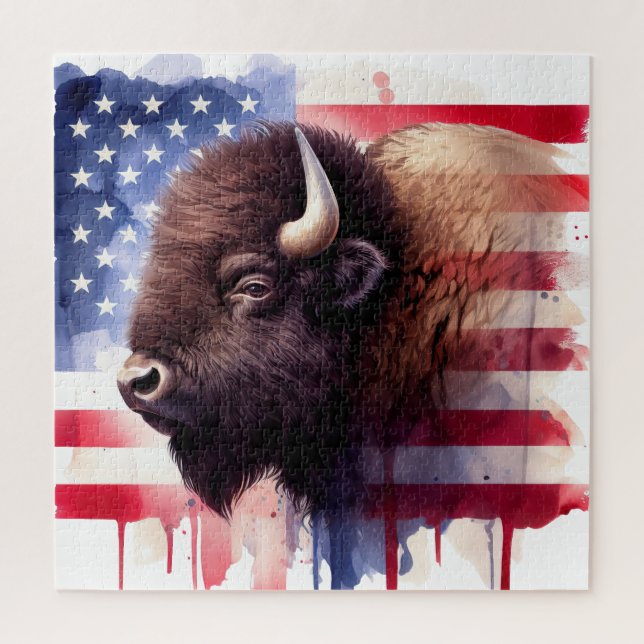 Bison with United States of America flag Jigsaw Puzzle (Vertical)