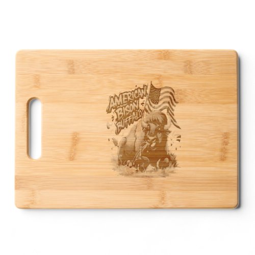 Bison with US Flag in Grass Cutting Board