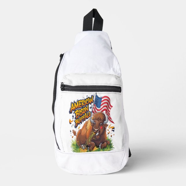 Bison with US Flag in Grass Sling Bag (Front)