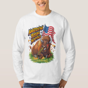 Bison with US Flag in Grass T-Shirt