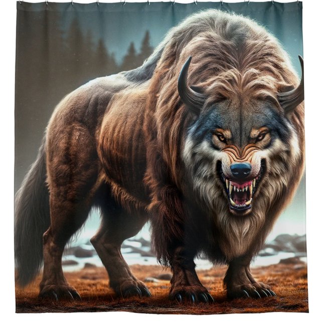 Bison Wolf Shower Curtain (Front)