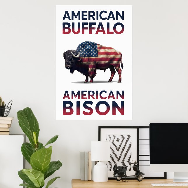 Bison Wrapped in Stars and Stripes Poster (Home Office)
