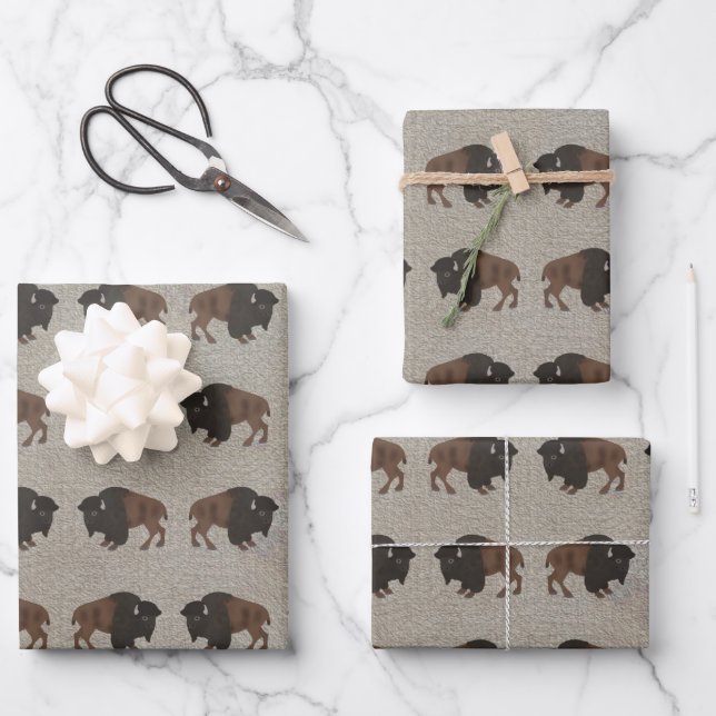 Bison Wrapping Paper Flat Sheet Set of 3 (Front)