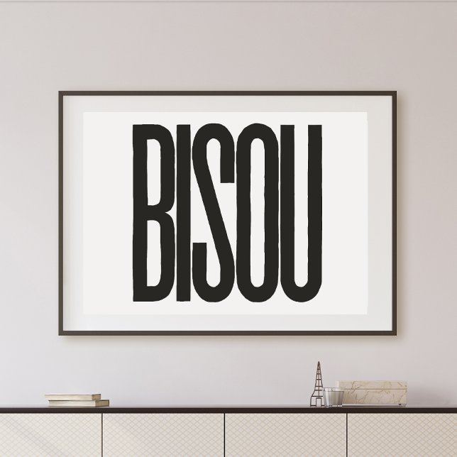 "Bisou" Kiss in French Black Typography Print (Creator Uploaded)