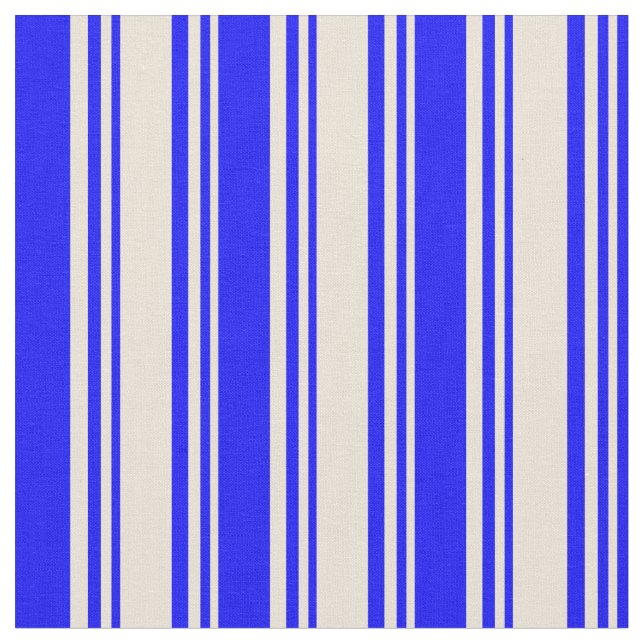 Bisque and Blue Lines/Stripes Pattern Fabric (Close Up)