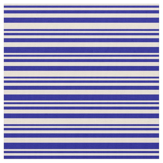 Bisque and Dark Blue Lined Pattern Fabric (Close Up)