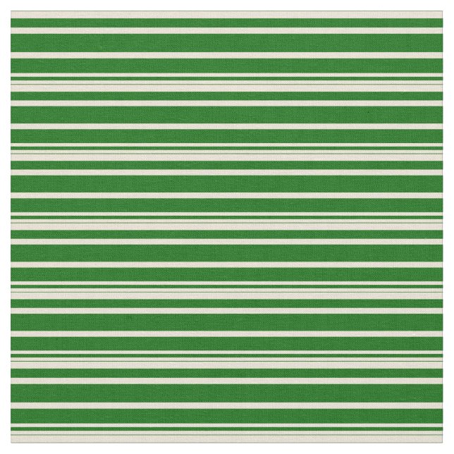 Bisque and Dark Green Stripes Pattern Fabric (Close Up)