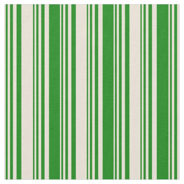 Bisque and Green Lines Pattern Fabric (Close Up)