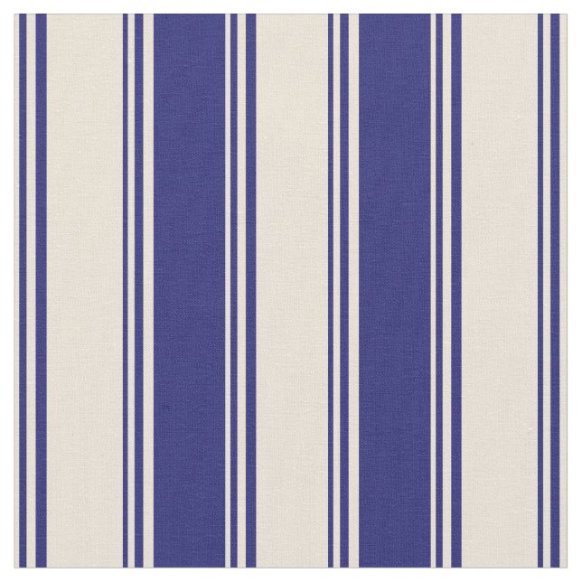 Bisque and Midnight Blue Stripes/Lines Pattern Fabric (Close Up)