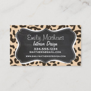 Bisque Color Leopard Print; Retro Chalkboard Business Card