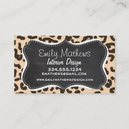 Bisque Color Leopard Print Retro Chalkboard Business Card